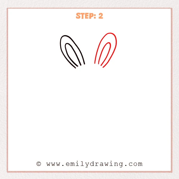 how to draw an easter bunny - The second stage of the Easter bunny drawing adds a matching upright ear on the right, with an inner ear line inside it.